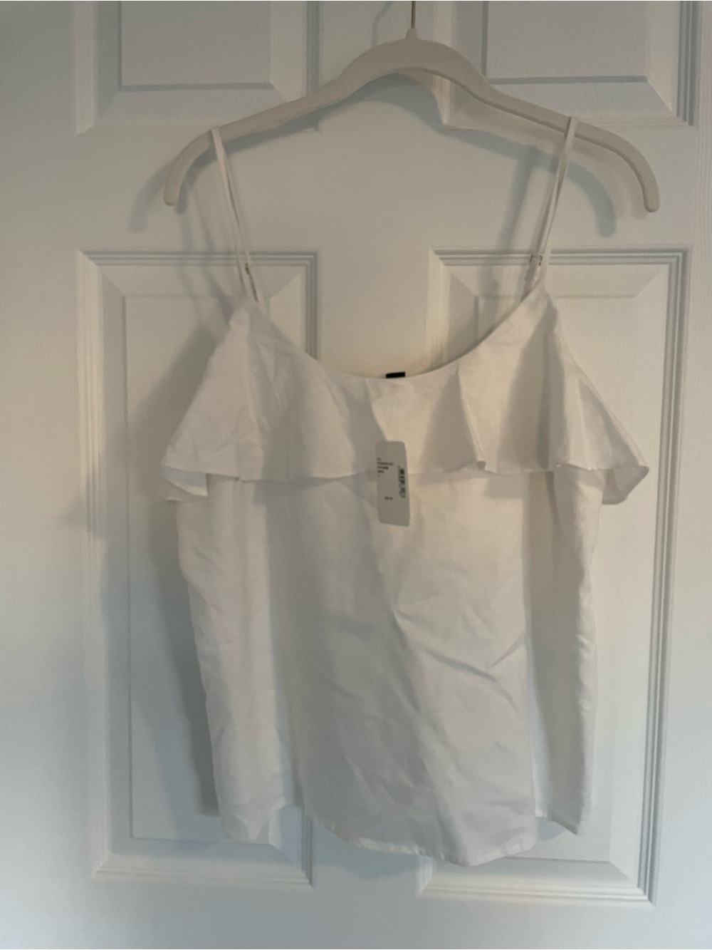 Saks Fifth Avenue White Ruffle-Trim Spaghetti Strap Cami